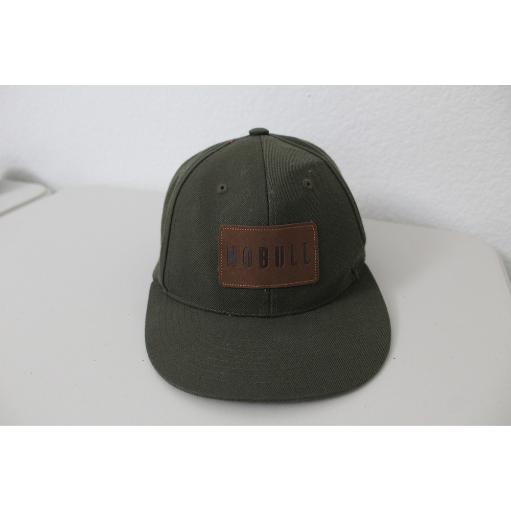 NOBULL Snapback Hat Olive Green Brown Leather Patch Training Cap Adjustable